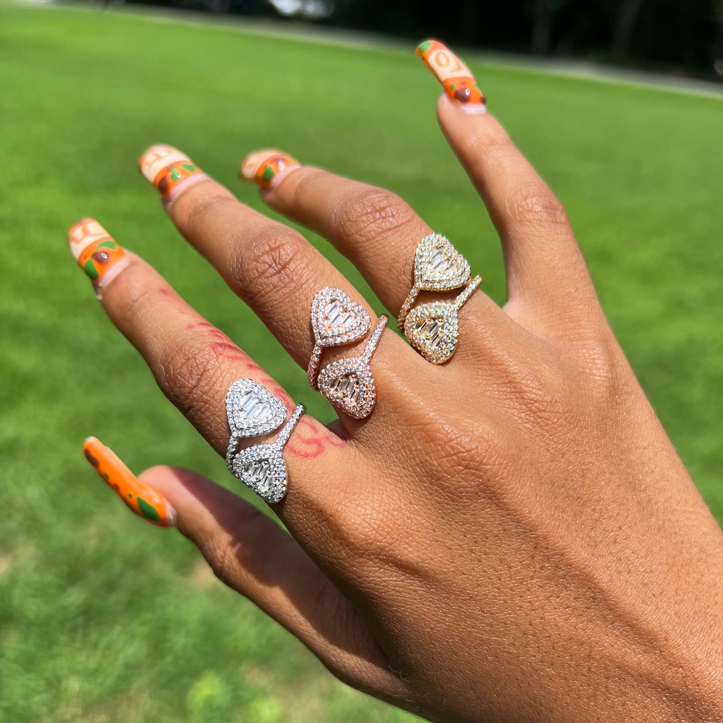 Baguette Double Heart Ring