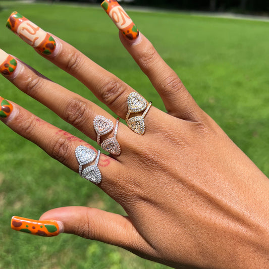 Baguette Double Heart Ring